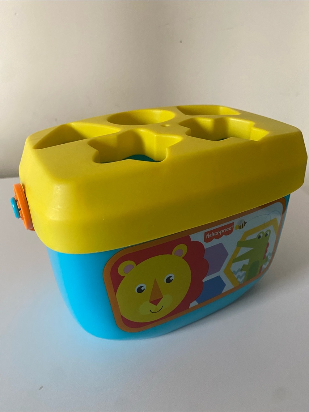 Fisher-Price Bright Yellow Top Blue Base Shape Sorter Bucket